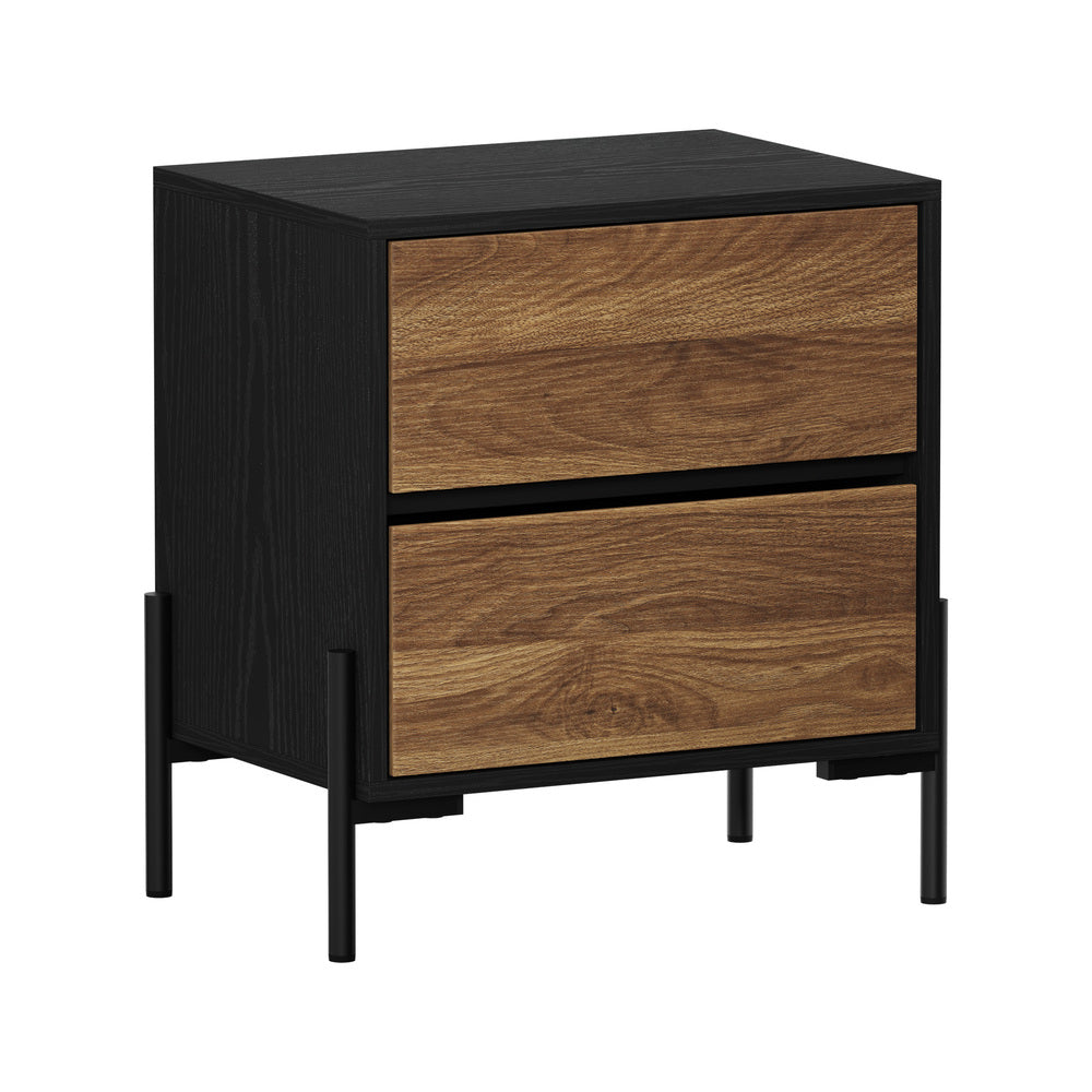 Bellevue Metal and Wood Two Drawer Bedside Table | Industrial Style Bedroom Nightstand