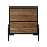 Bellevue Metal and Wood Two Drawer Bedside Table | Industrial Style Bedroom Nightstand