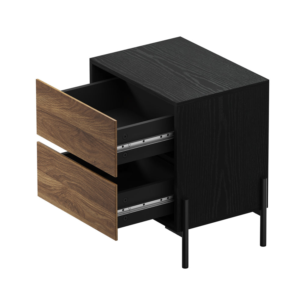 Bellevue Metal and Wood Two Drawer Bedside Table | Industrial Style Bedroom Nightstand