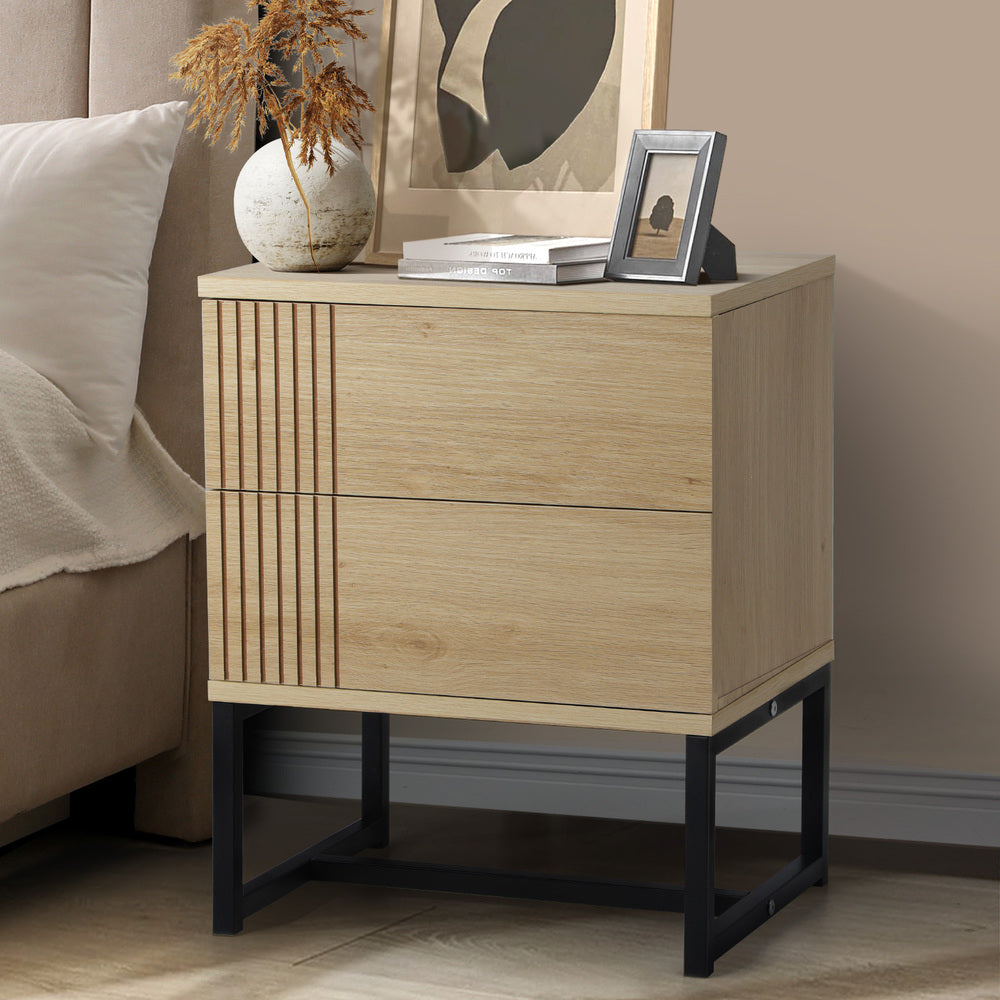 Belgrado Modern Wood and Metal Bedside Tables | Natural Wood and Metal Nightstand