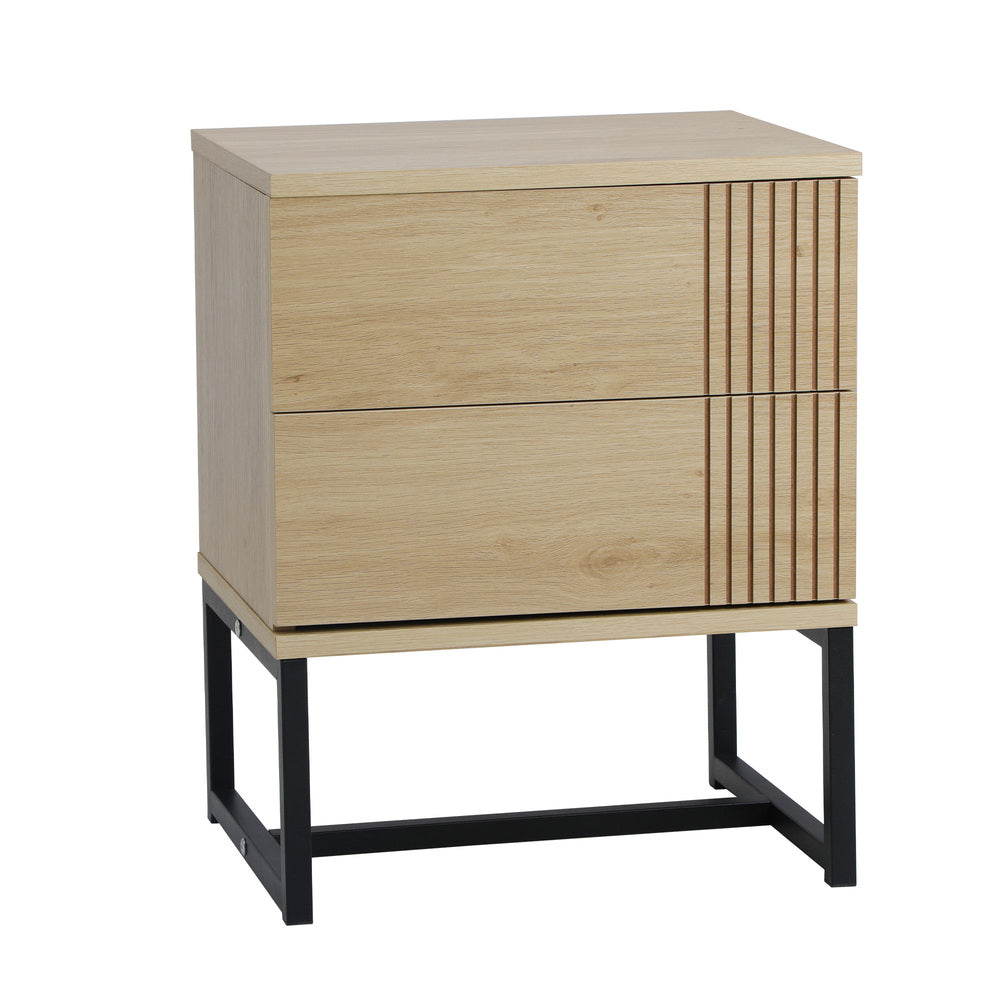 Belgrado Modern Wood and Metal Bedside Tables | Natural Wood and Metal Nightstand