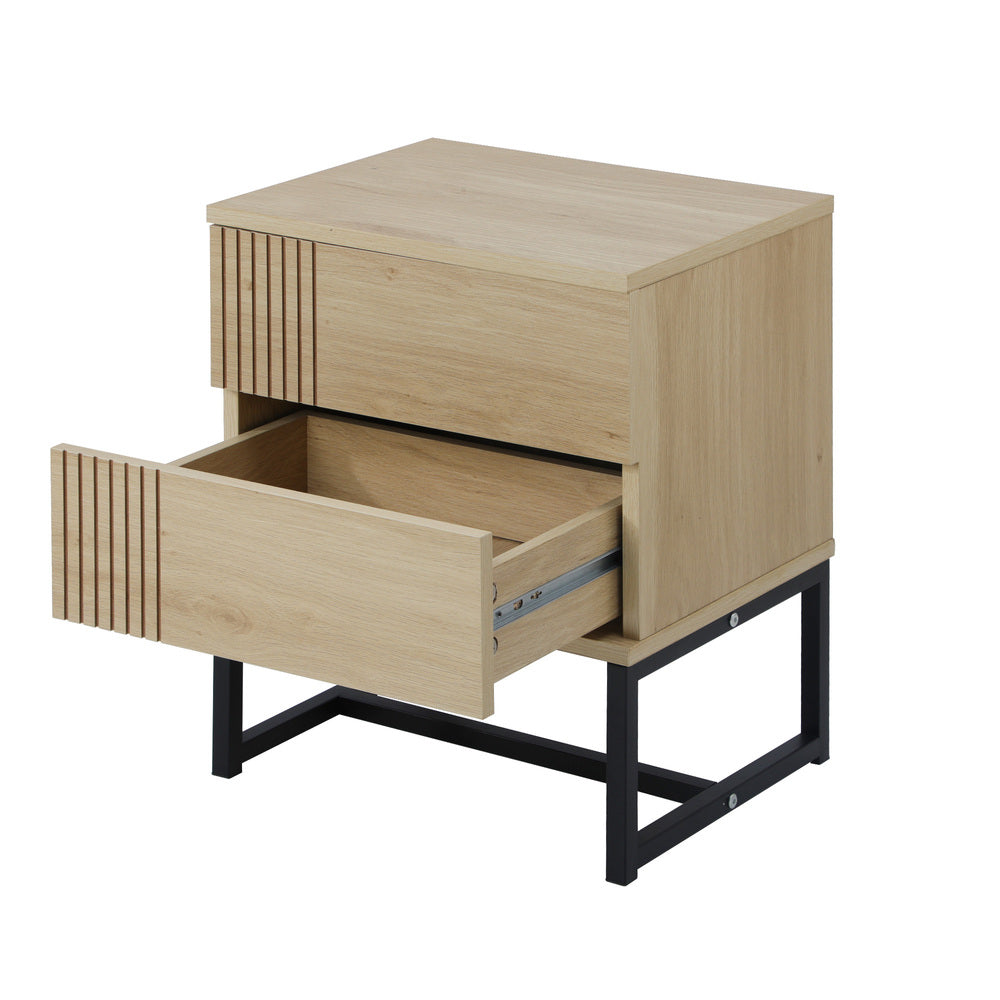 Belgrado Modern Wood and Metal Bedside Tables | Natural Wood and Metal Nightstand