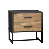 Foreno Industrial Style Rustic Bedside Table | 2 Drawer Sleek Metal Wood Bed Nightstand