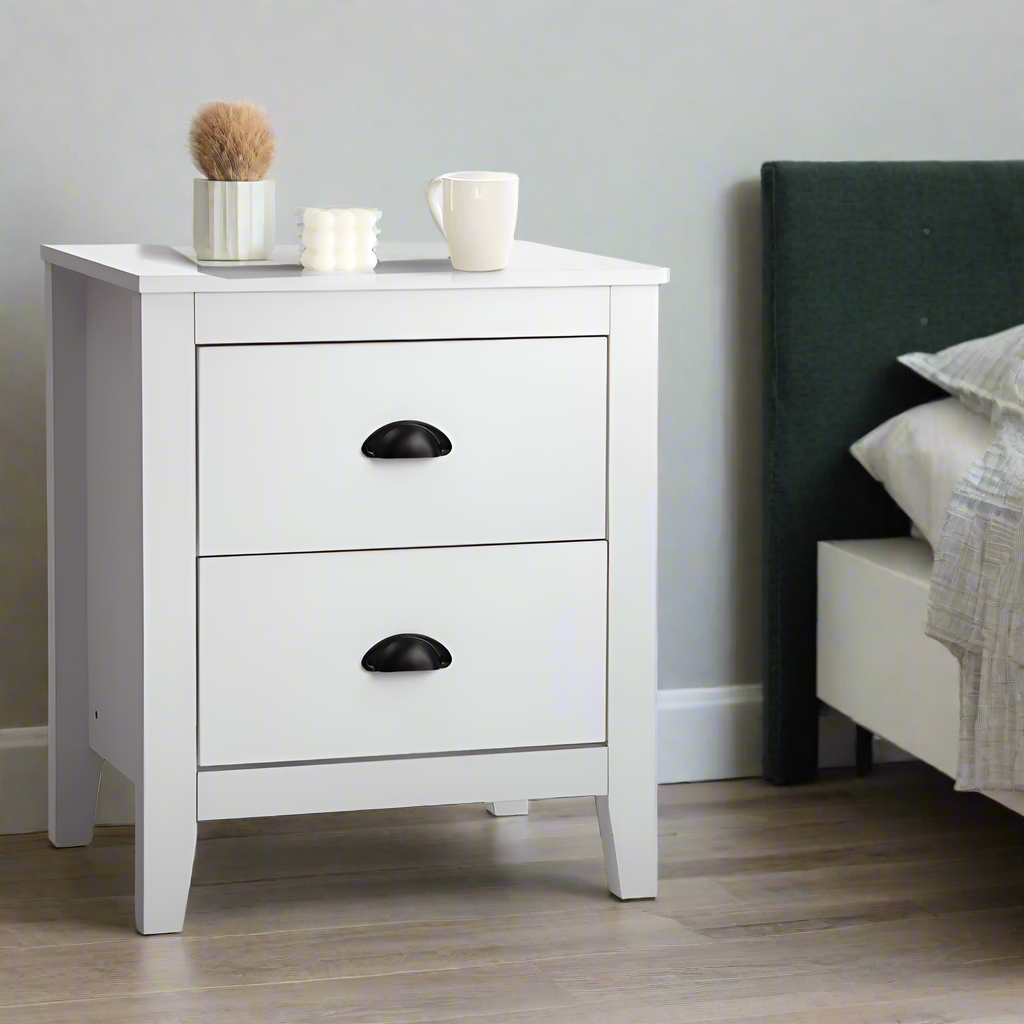 Sannero Hampton Style Bedside Table | Traditional White Bedside Table and Storage Drawers