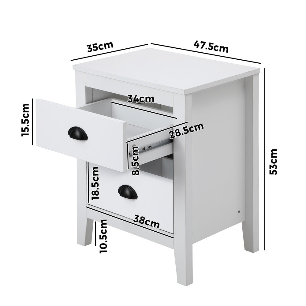 Sannero Hampton Style Bedside Table | Traditional White Bedside Table and Storage Drawers