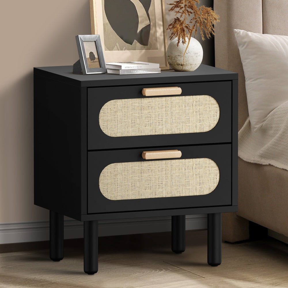 Tuscano 2 Draw Rattan Wood Bedside Table | Modern Woodend Nightstand