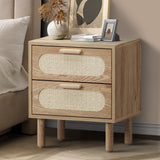 Tuscano 2 Draw Rattan Wood Bedside Table | Modern Woodend Nightstand