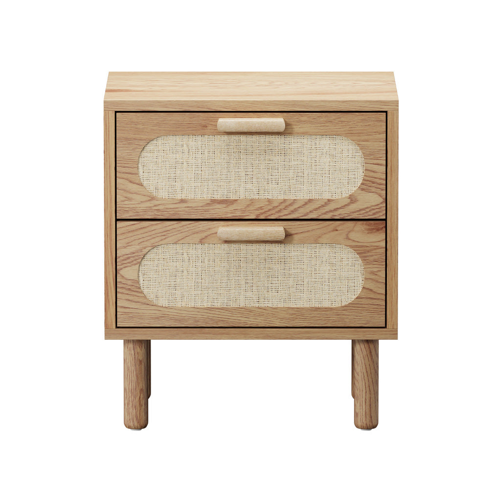 Tuscano 2 Draw Rattan Wood Bedside Table | Modern Woodend Nightstand