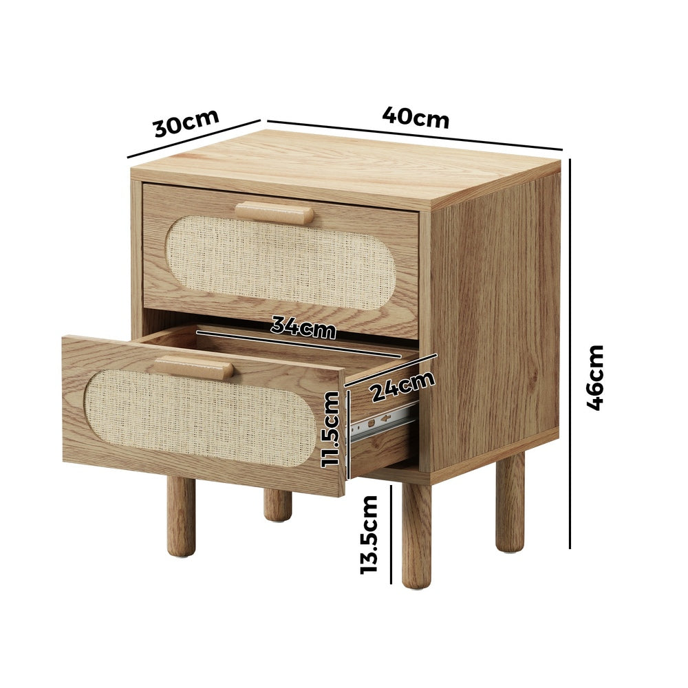 Tuscano 2 Draw Rattan Wood Bedside Table | Modern Woodend Nightstand