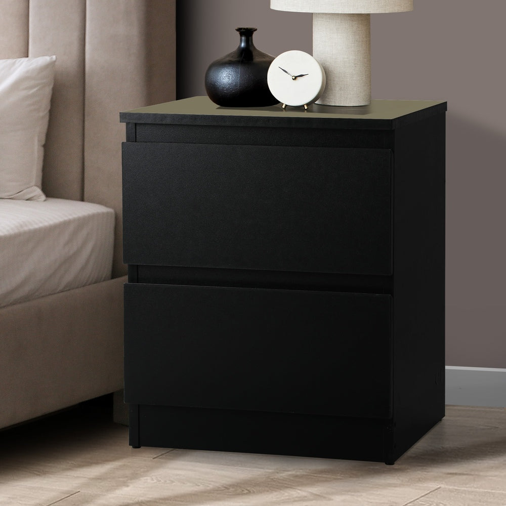 Centrum Luxe Modern 2 Drawer Bedside Table | Elegant Wooden Fingerpull Storage Nightstand | 3 Colours