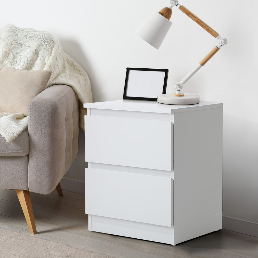 Centrum Luxe Modern 2 Drawer Bedside Table | Elegant Wooden Fingerpull Nightstand