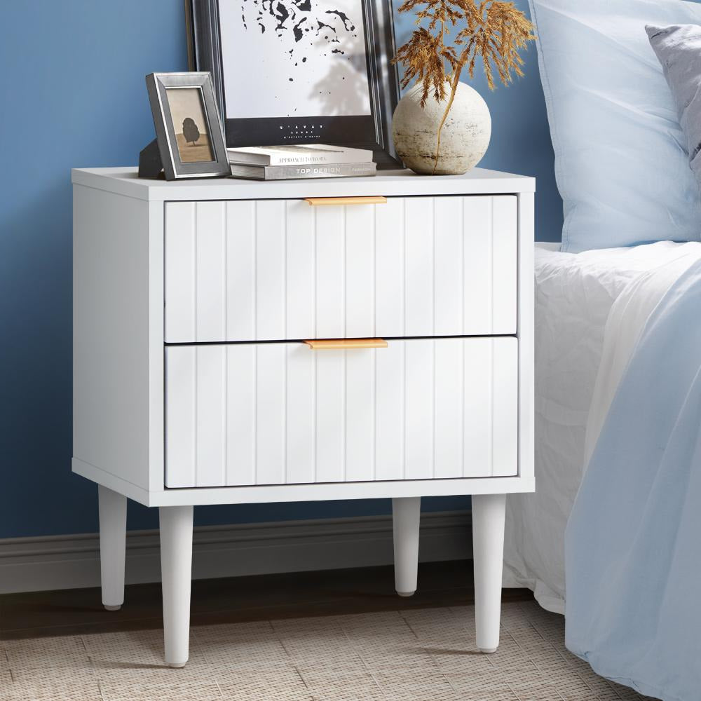 Centrum Blanco Nuvo Two Drawer Bedside Table |  Modern Bedroom Storage Unit in White and Gold