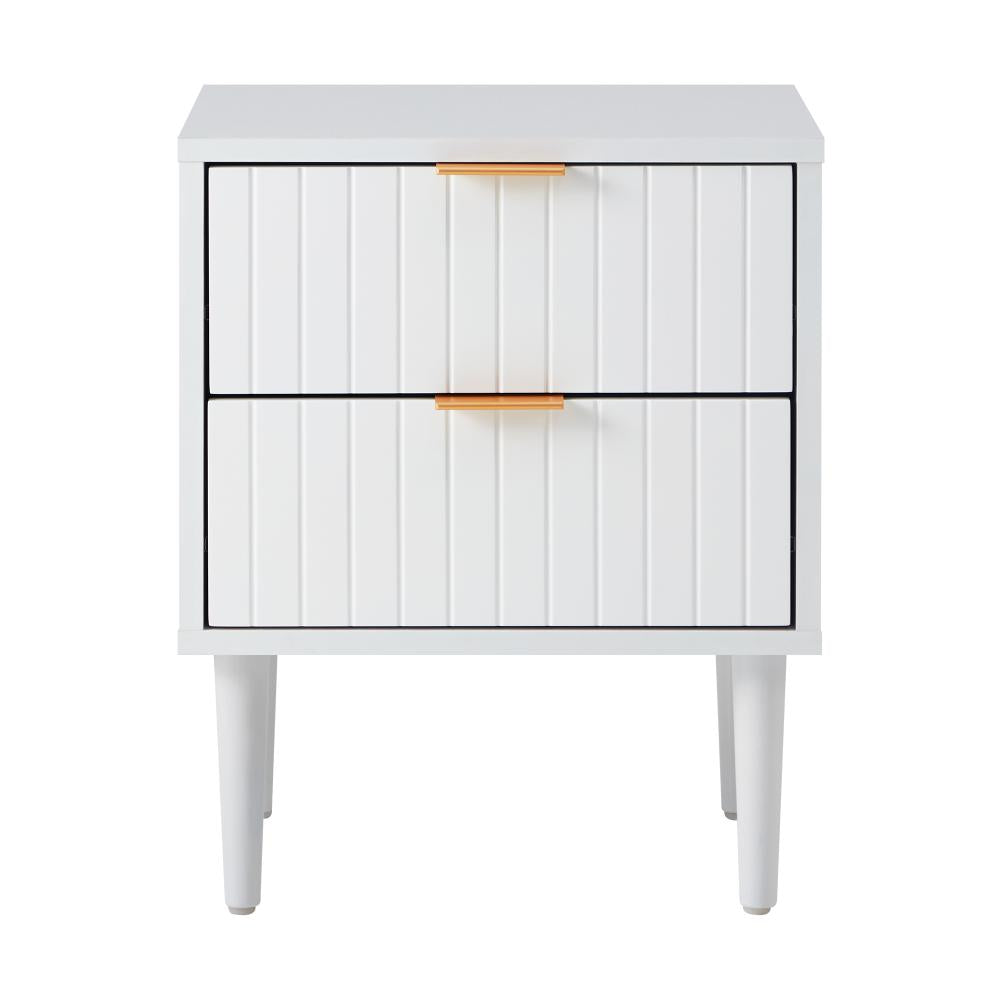 Centrum Blanco Nuvo Two Drawer Bedside Table |  Modern Bedroom Storage Unit in White and Gold