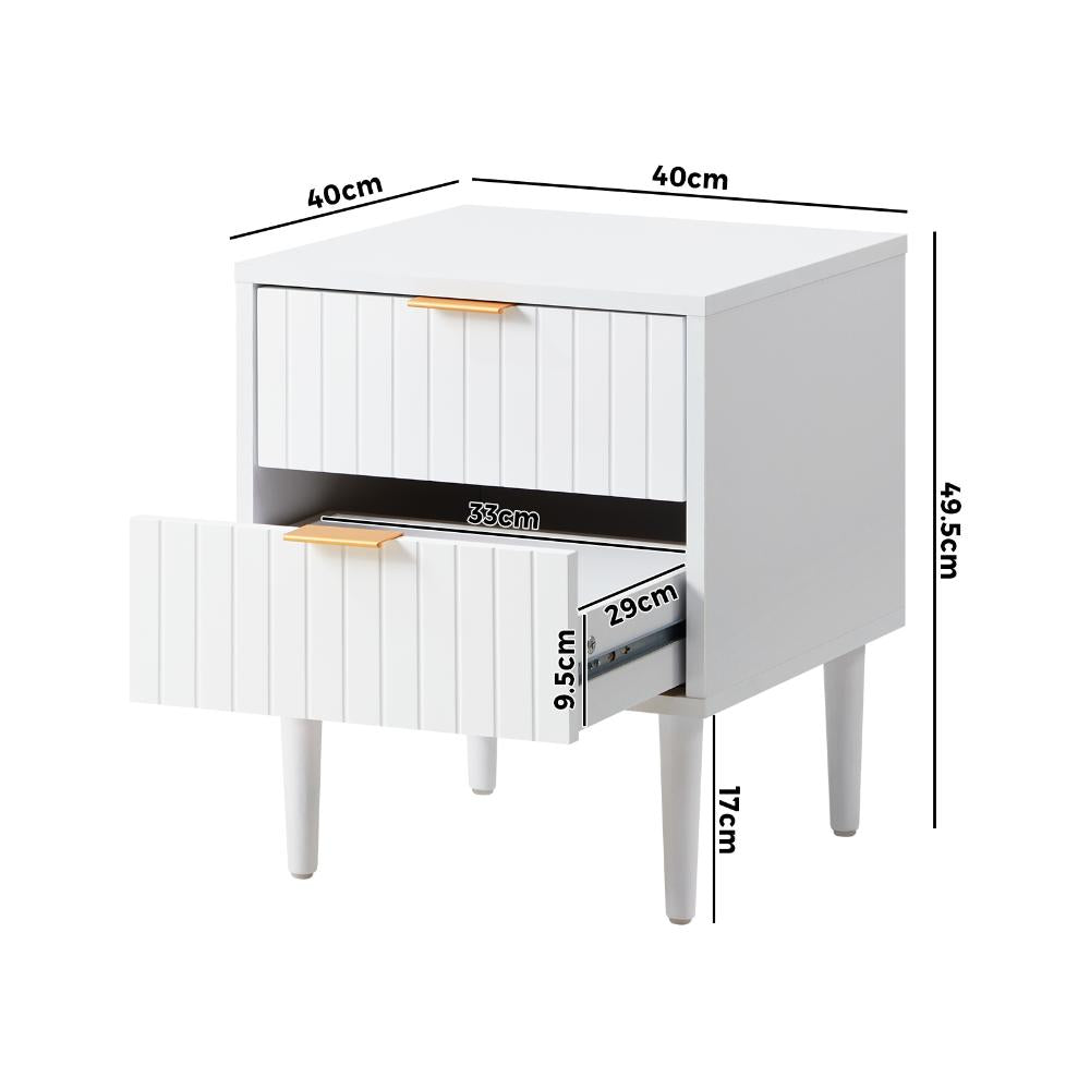 Centrum Blanco Nuvo Two Drawer Bedside Table |  Modern Bedroom Storage Unit in White and Gold