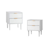 Centrum Blanco Nuvo Two Drawer Bedside Table |  Modern Bedroom Storage Unit in White and Gold