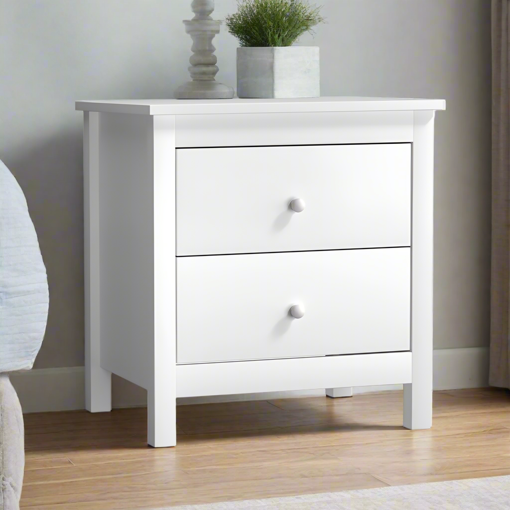 Martinique Modern Bedside Table with Two Drawers | Hampton Style Bedside Table and Storage Drawers | 2 Colours