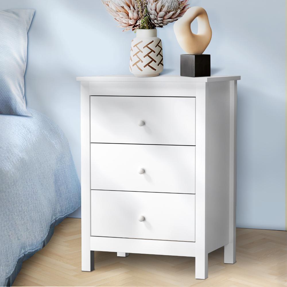 Martinique Modern Bedside Table with Three Drawers | Hampton Style Bedside Table and Storage Drawers | 2 Colours