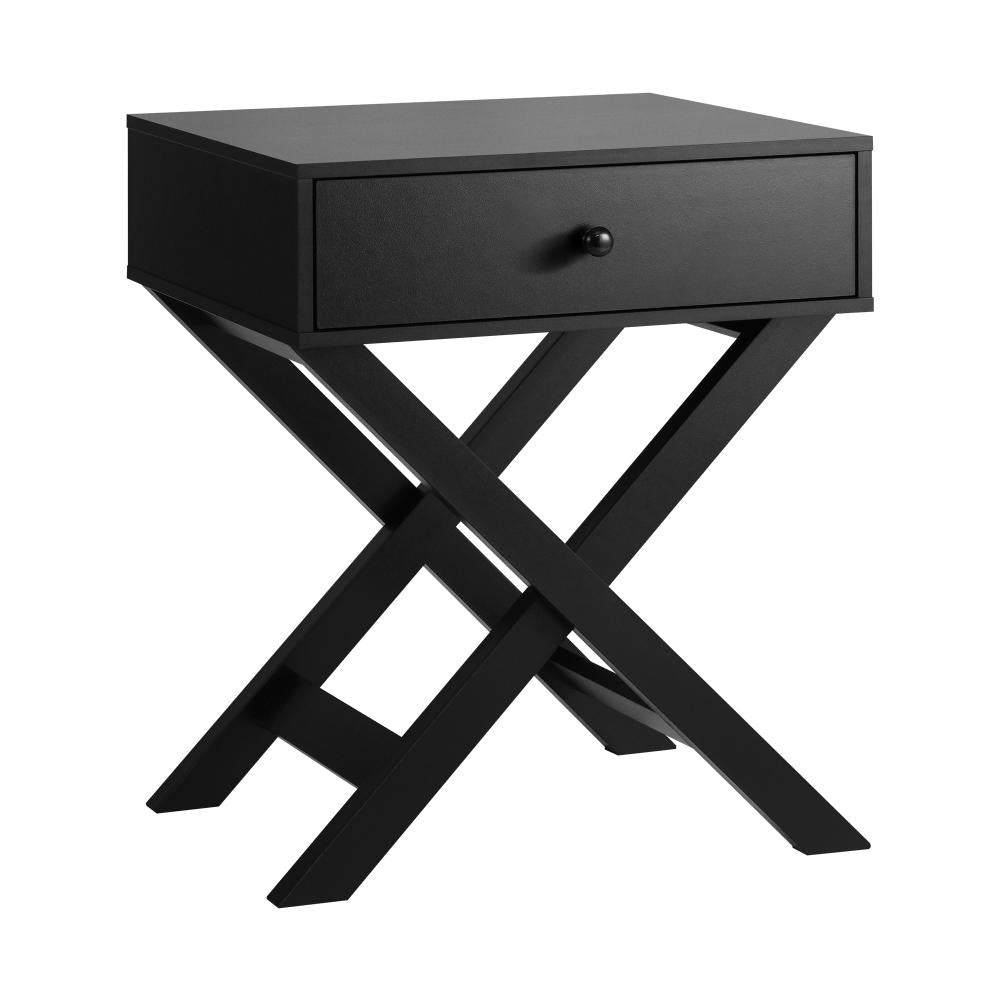 Eros Cross Base Modern Bedside Table | Sleek Storage Draw Nightstand Table in 3 Colours