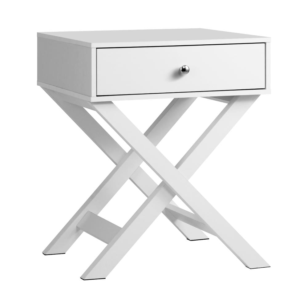 Eros Cross Base Modern Bedside Table | Sleek Storage Draw Nightstand Table