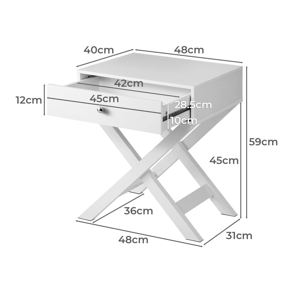 Eros Cross Base Modern Bedside Table | Sleek Storage Draw Nightstand Table in 3 Colours