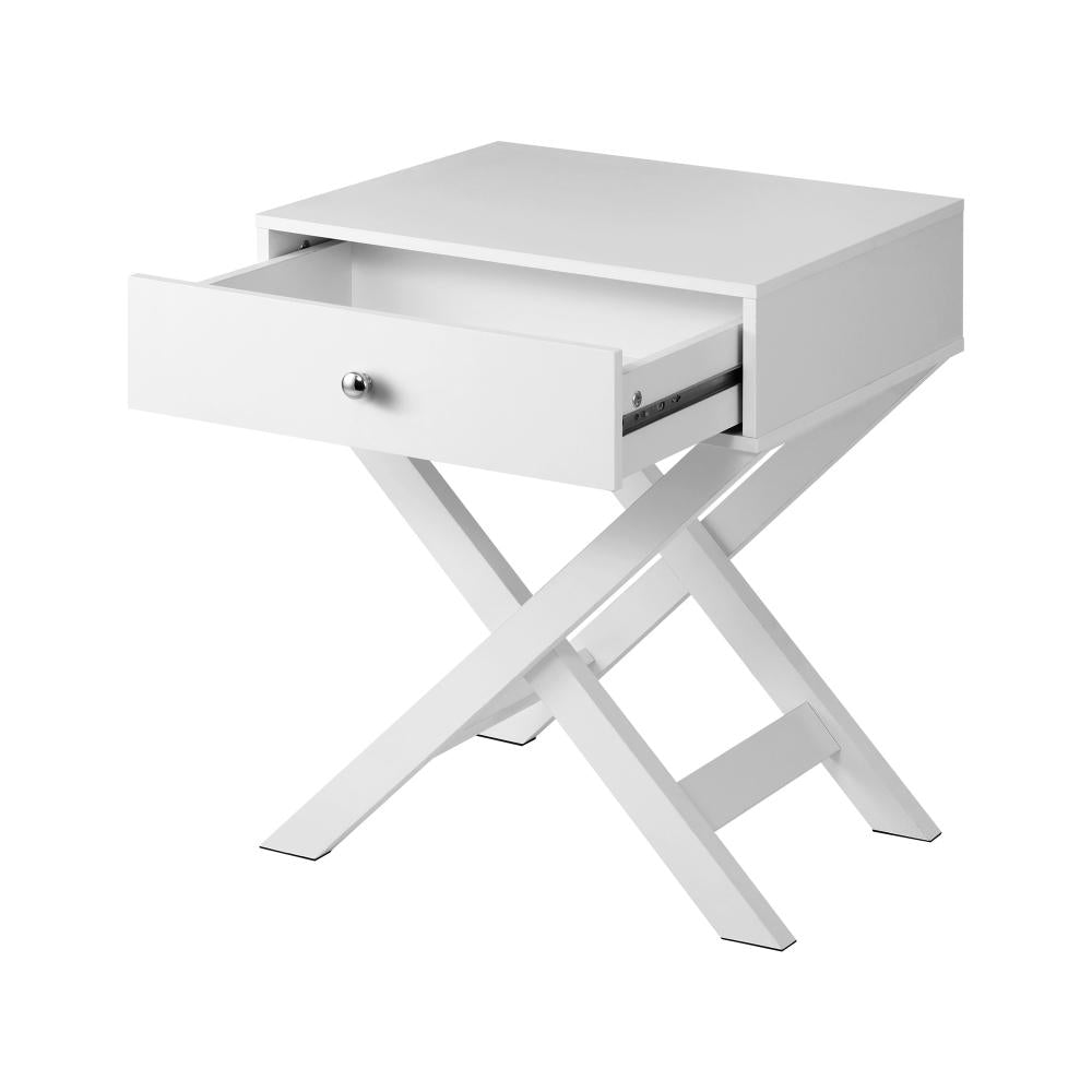 Eros Cross Base Modern Bedside Table | Sleek Storage Draw Nightstand Table