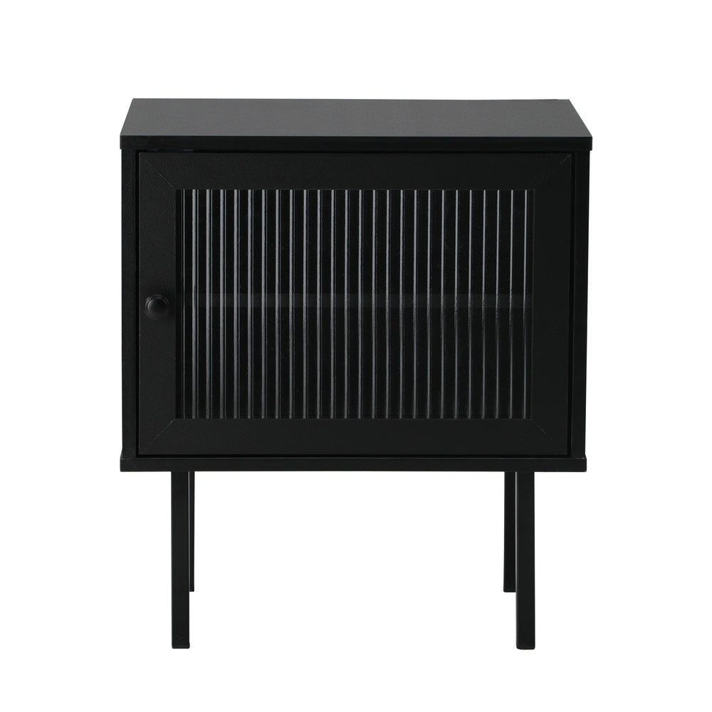 Barbados Modern Bedside Table with Fluted Glass Door | Hampton Style Bedside Table and Storage Drawers | 3 Colours