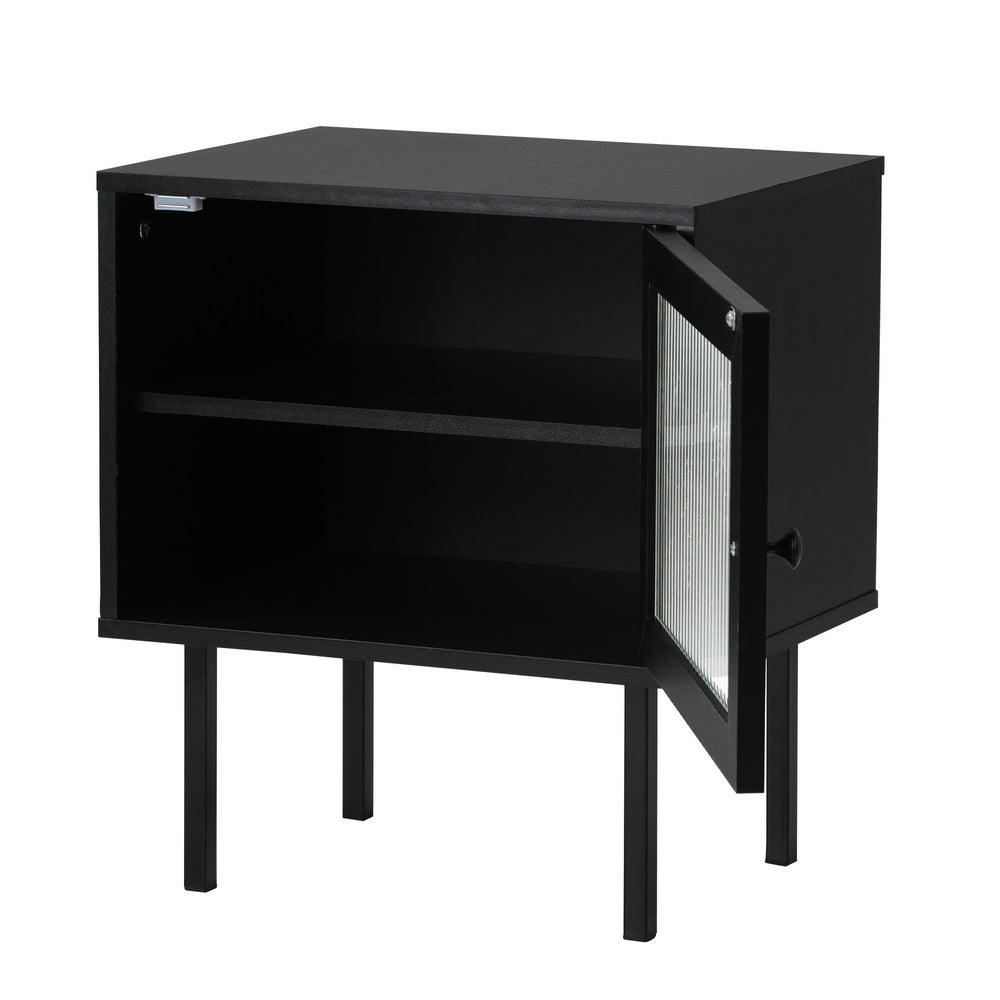 Barbados Modern Bedside Table with Fluted Glass Door | Hampton Style Bedside Table and Storage Drawers | 3 Colours