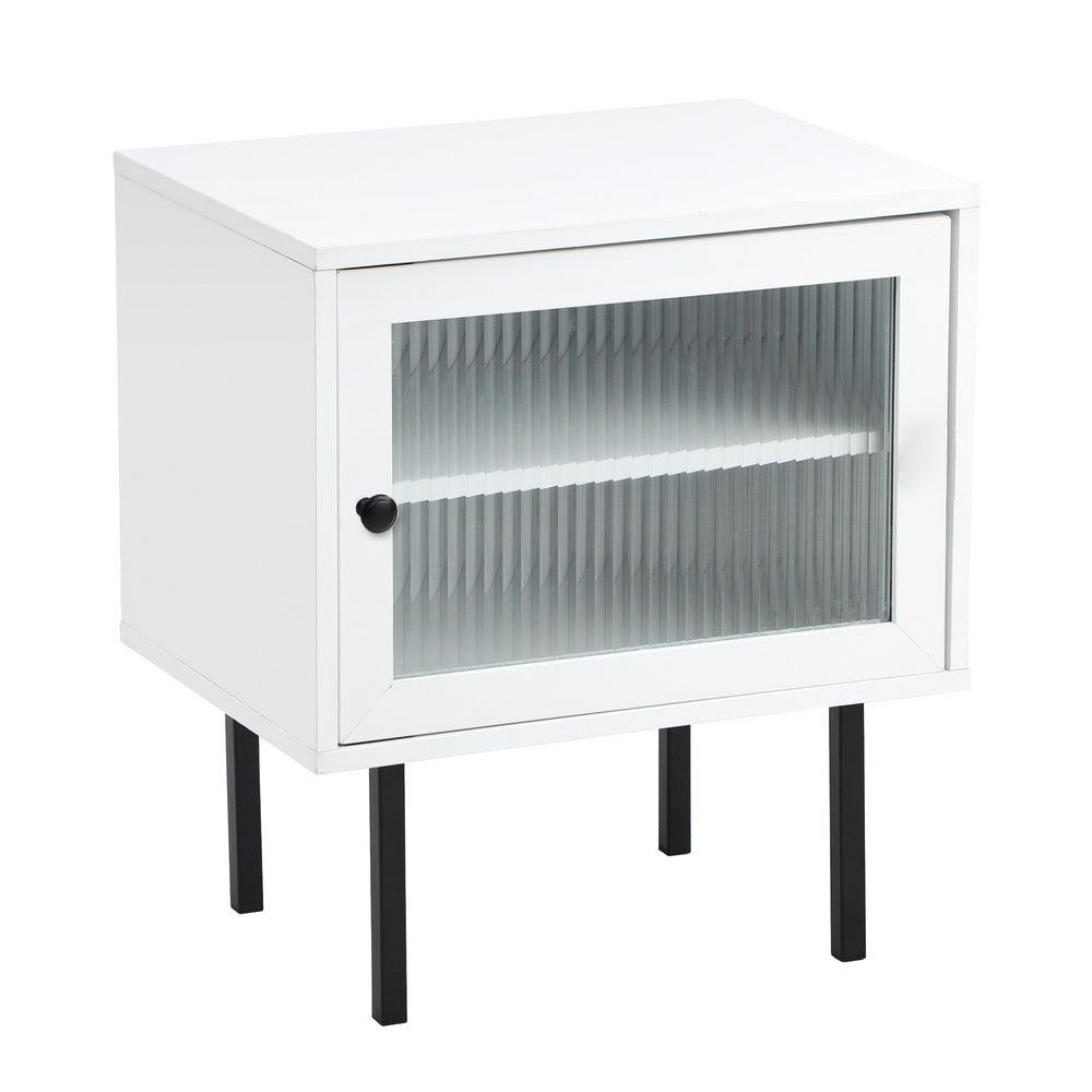 Barbados Modern Bedside Table Fluted Glass Door | Hampton Style Bedside Table and Storage Drawers