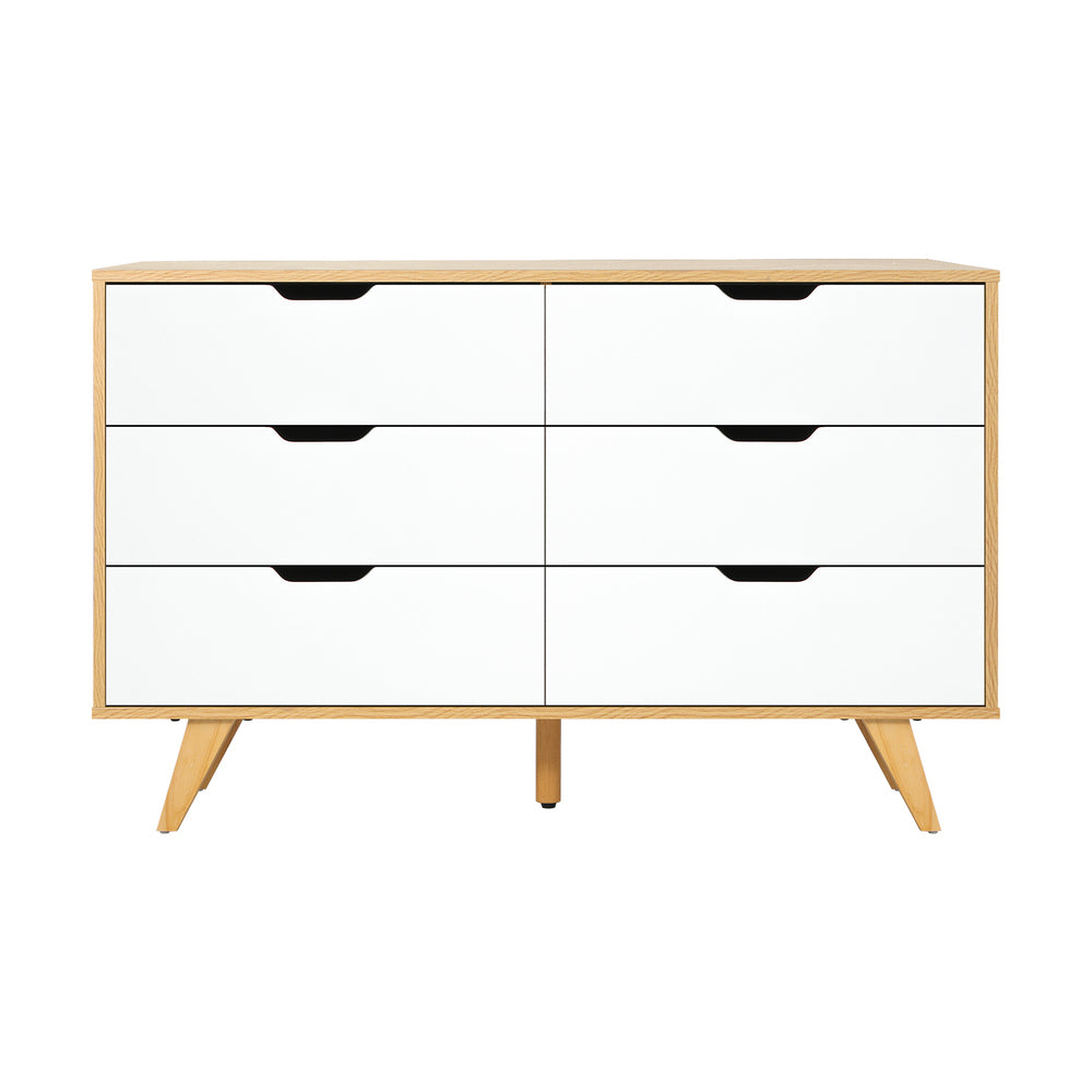 Centrum Bedroom 6 Chest of Drawers Tallboy Cabinet | Luxe 2 Tone Modern Tallboy Storage Cabinet