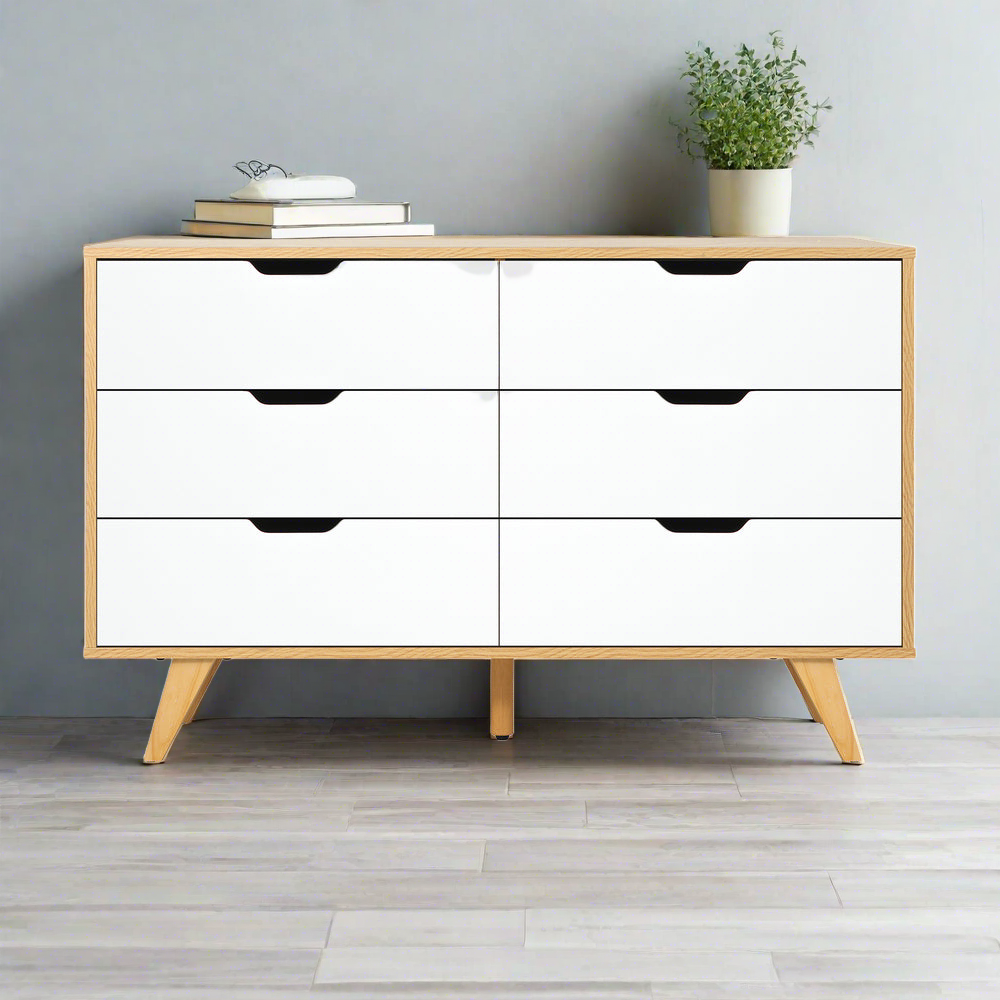 Centrum Bedroom 6 Chest of Drawers Tallboy Cabinet | Luxe 2 Tone Modern Tallboy Storage Cabinet