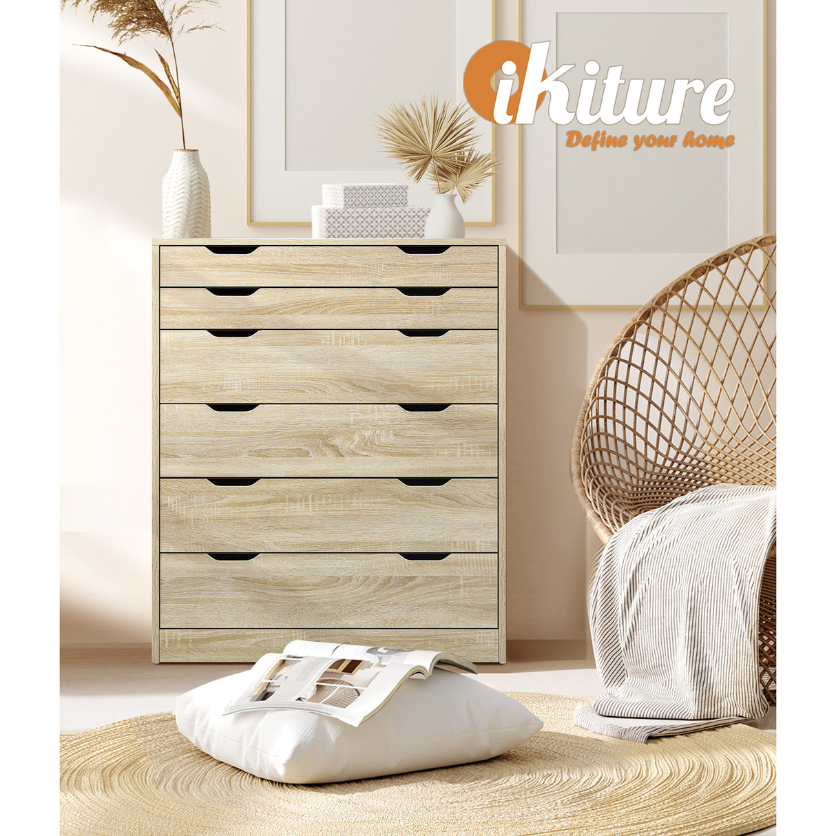 Parisi Bedroom 6 Chest of Drawers Tallboy Cabinet | Gap Handle Pull Modern Tallboy Storage Cabinet in 3 Colours