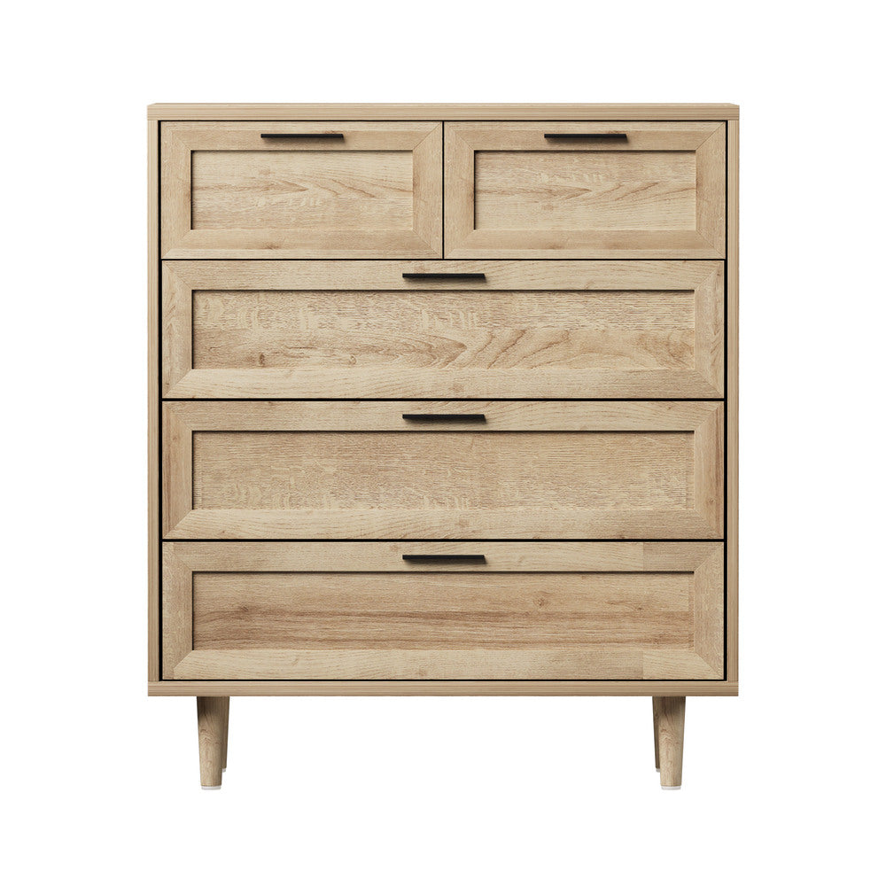 Essenza Mila 5 Draw Modern Dresser Tallboy | 5 Draw Chest Of Drawers Wooden Storage Unit | 2 Colours