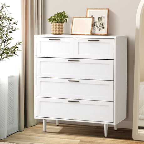 Essenza Mila 5 Draw Modern Dresser Tallboy | 5 Draw Chest Of Drawers Wooden Storage Unit | 2 Colours