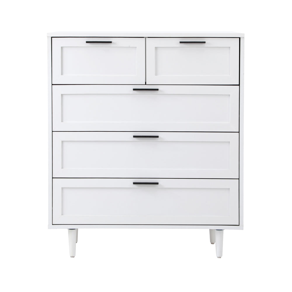 Essenza Mila 5 Draw Modern Dresser Tallboy | 5 Draw Chest Of Drawers Wooden Storage Unit | 2 Colours