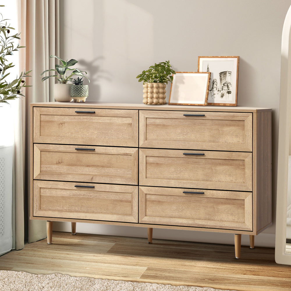 Essenza Mila 6 Draw Modern Dresser Tallboy | 6 Draw Chest Of Drawers Wooden Storage Unit | 2 Colours