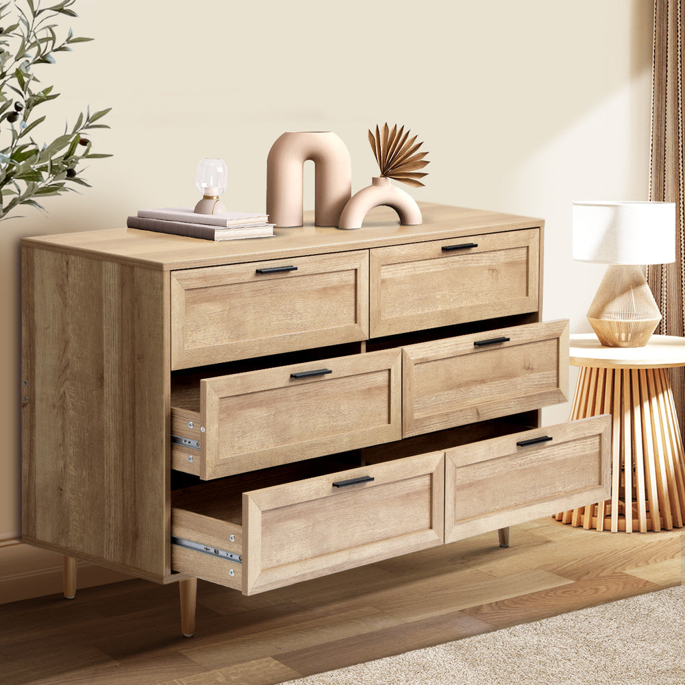 Essenza Mila 6 Draw Modern Dresser Tallboy | 6 Draw Chest Of Drawers Wooden Storage Unit | 2 Colours