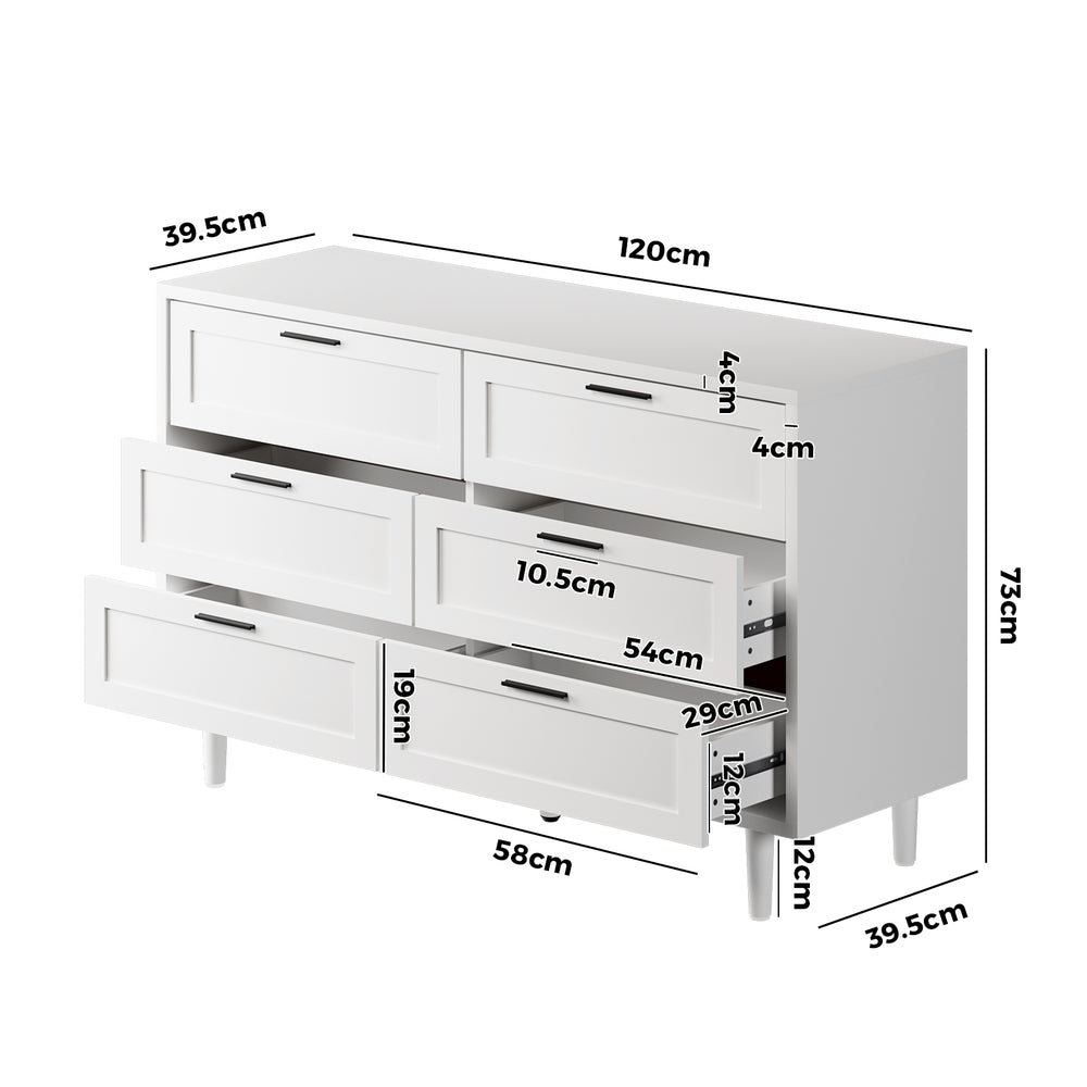 Essenza Mila 6 Draw Modern Dresser Tallboy | 6 Draw Chest Of Drawers Wooden Storage Unit | 2 Colours