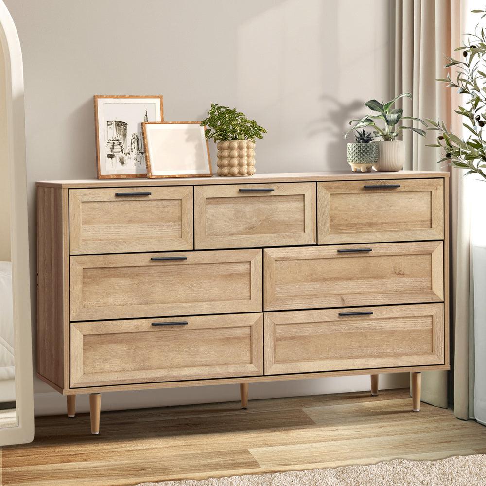 Essenza Mila 7 Draw Modern Dresser Tallboy | 7 Draw Chest Of Drawers Wooden Storage Unit | 2 Colours