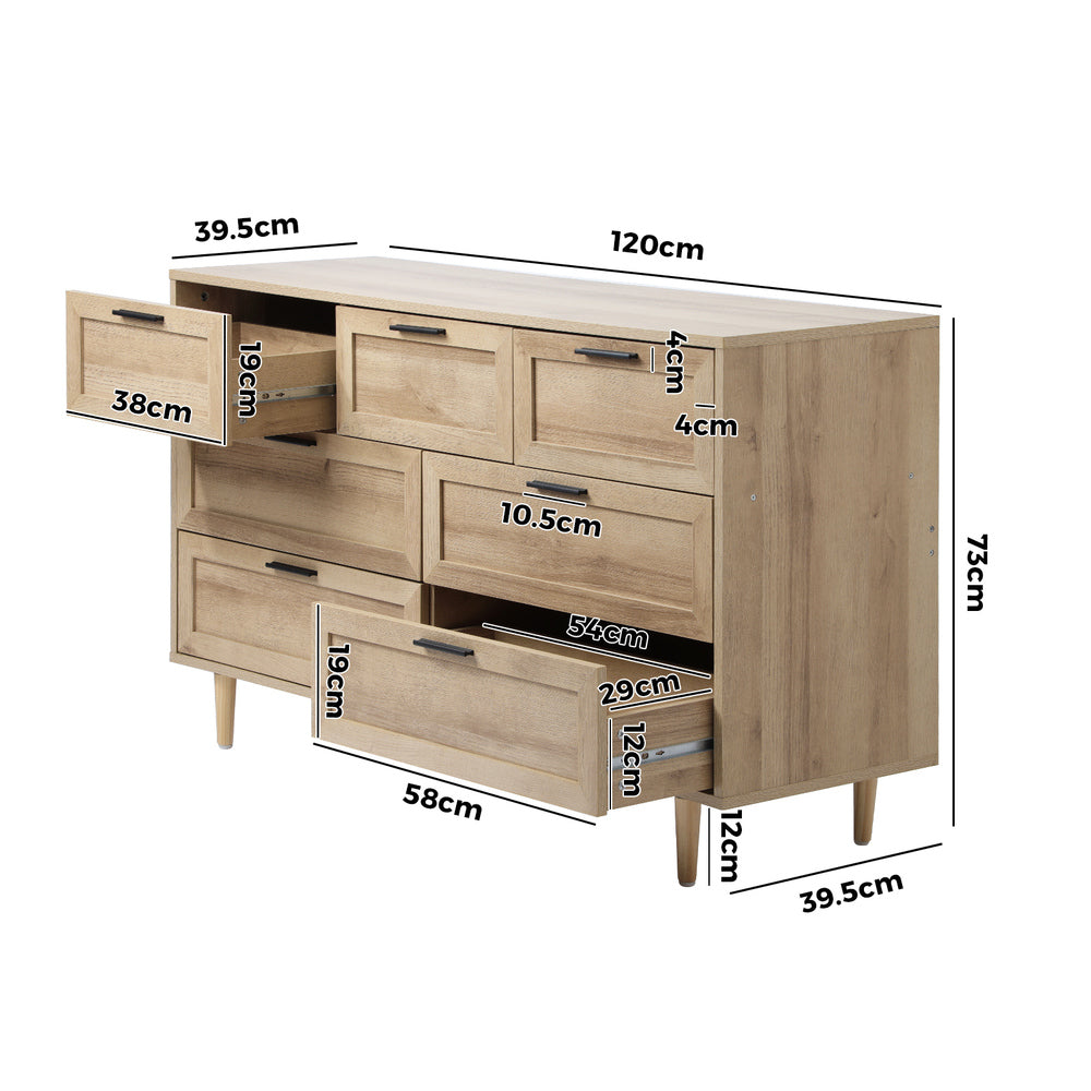 Essenza Mila 7 Draw Modern Dresser Tallboy | 7 Draw Chest Of Drawers Wooden Storage Unit