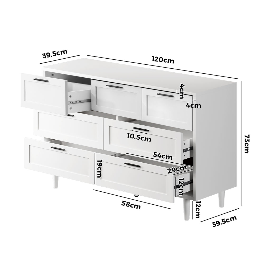 Essenza Mila 7 Draw Modern Dresser Tallboy | 7 Draw Chest Of Drawers Wooden Storage Unit | 2 Colours