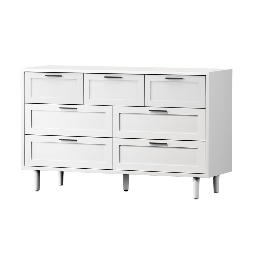 Essenza Mila 7 Draw Modern Dresser Tallboy | 7 Draw Chest Of Drawers Wooden Storage Unit | 2 Colours