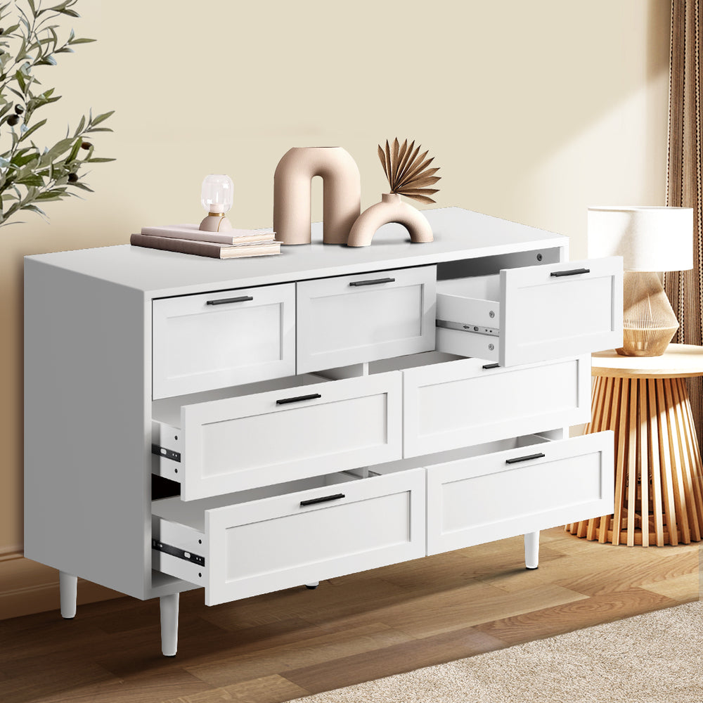 Essenza Mila 7 Draw Modern Dresser Tallboy | 7 Draw Chest Of Drawers Wooden Storage Unit