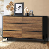 Bellevue 6 Chest of Drawers Dresser Unit| Industrial Style Wood and Metal Tallboy Storage Cabinet