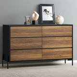 Bellevue 6 Chest of Drawers Dresser Unit| Industrial Style Wood and Metal Tallboy Storage Cabinet