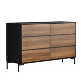 Bellevue 6 Chest of Drawers Dresser Unit| Industrial Style Wood and Metal Tallboy Storage Cabinet