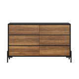 Bellevue 6 Chest of Drawers Dresser Unit| Industrial Style Wood and Metal Tallboy Storage Cabinet