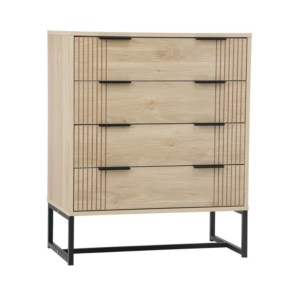 Belgrado 4 Chest of Drawers Tallboy Cabinet | Natural Wood and Metal Storage Unit