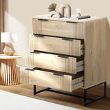 Belgrado 4 Chest of Drawers Tallboy Cabinet | Natural Wood and Metal Storage Unit