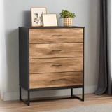 Foreno Industrial Style Rustic 4 Draw Dresser Unit | 4 Chest of Drawers Metal Wood Tallboy