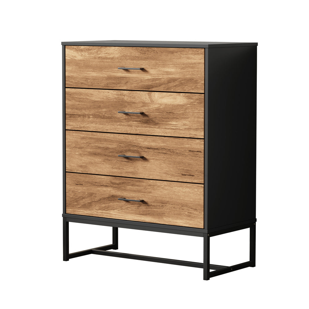 Foreno Industrial Style Rustic 4 Draw Dresser Unit | 4 Chest of Drawers Metal Wood Tallboy